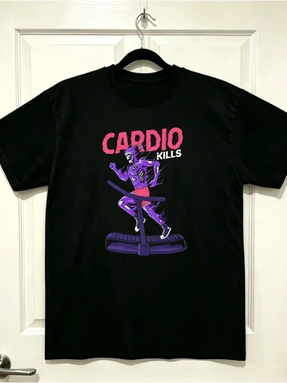 CARDIO KILLS Fun Skeleton Fitness Black Short sleeved T-shirt